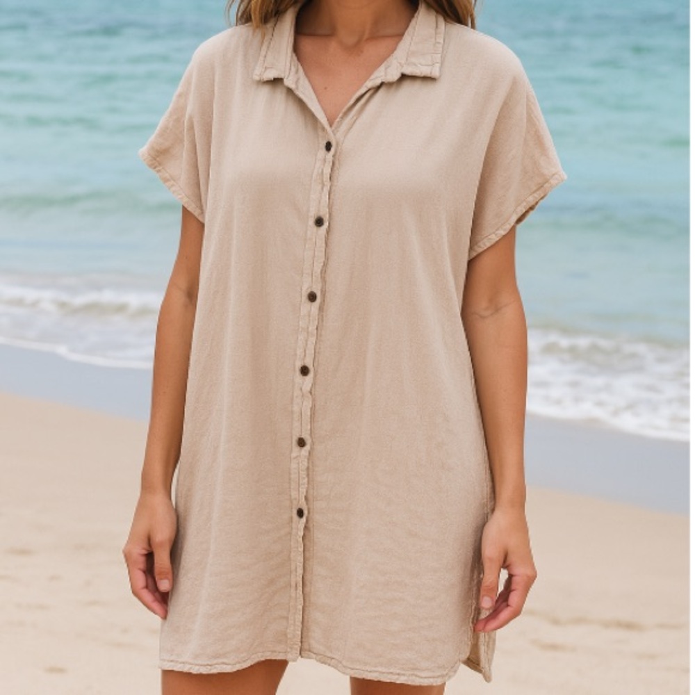 ResortWear Seaspice Women’s Large Swim Cover Dress 100% Peruvian Cotton Beige